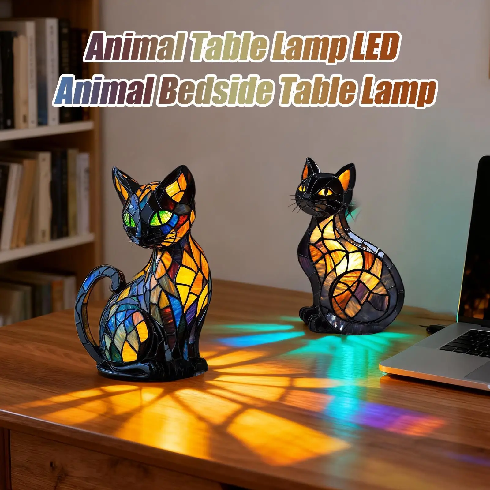 Cat Table Lamp - Resin Animal Night Light for Kids Bedside Lamp Home Decor for Living Room, Office, Nursery, Nightstand, Dorm