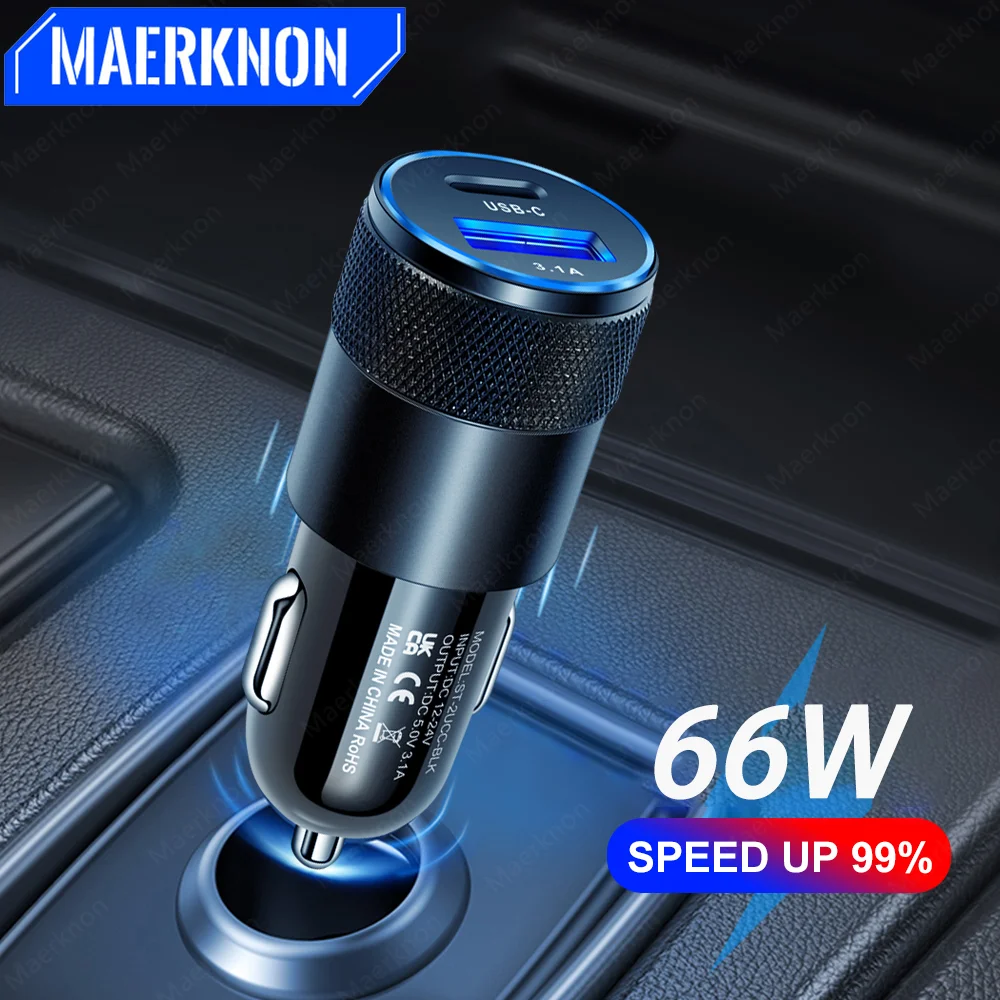 USB PD Car Charger 66W Fast Charging Type C Mobile Phone Adapter In Car For iPhone 15 14 Samsung Xiaomi 13 Huawei Car Charger