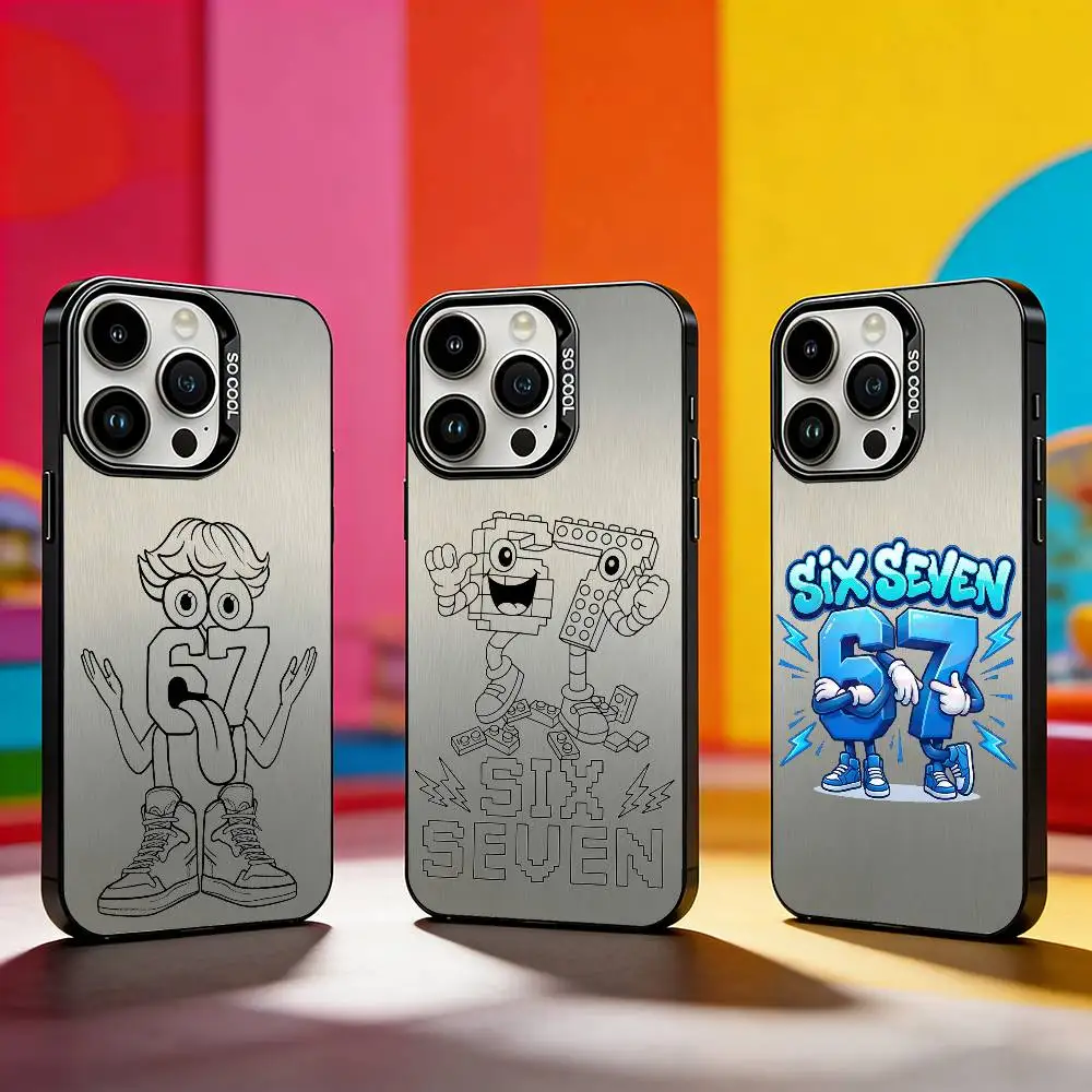 

Six Seven 67 Phone Case For iPhone 17,16,15,14,13,12,11 Plus,Pro Max,XS,Colored silver phone case