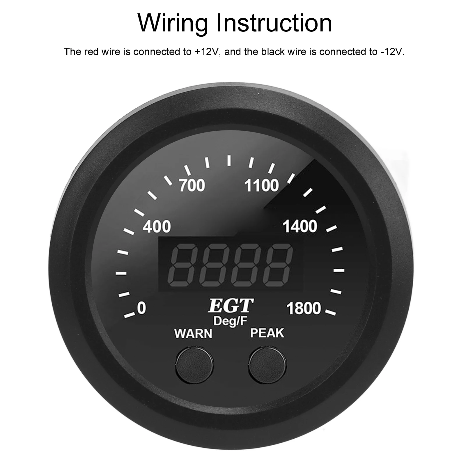EGT Meter Car Exhaust Gas Temperature Gauge 2‑1/16in 52mm Ultra Thin 0‑1800℉ Red LED Universal with Sensor - view 5