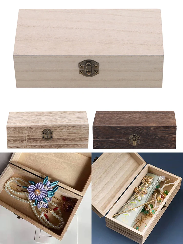 Retro Wooden Storage Box Plain Wood With Lid Multifunction Hinged Boxes Gift Packing Jewelry Case Box Home Sundries Storage Box