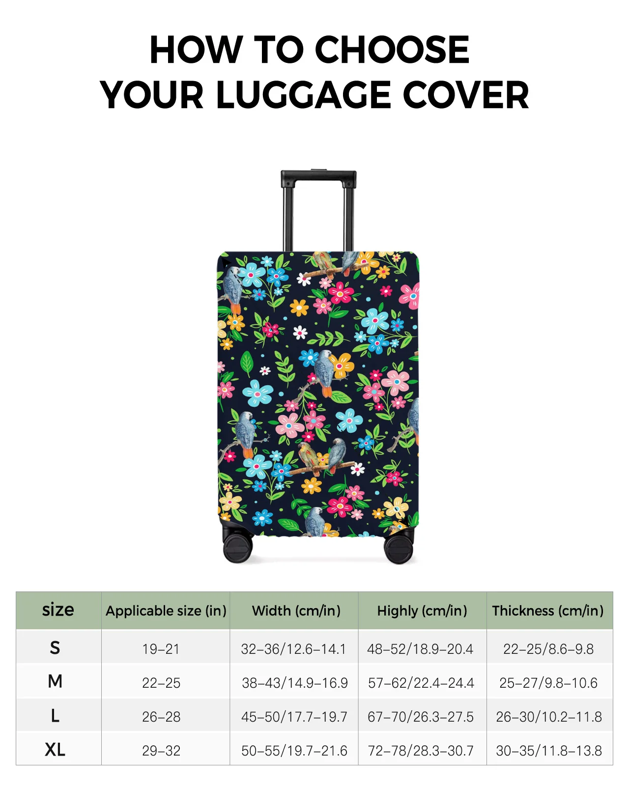 Spring Flower Parrot Colorful Travel Luggage Protective Cover for Travel Accessories Suitcase Elastic Dust Case Protect Sleeve