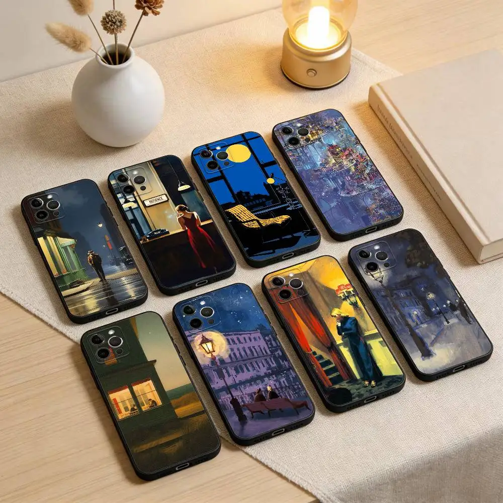 

E-edward H-hopper Art Phone Case For iPhone 17,16,15,14,13,12,11 Plus,Pro Max,XS,Soft Silicone Black Cover