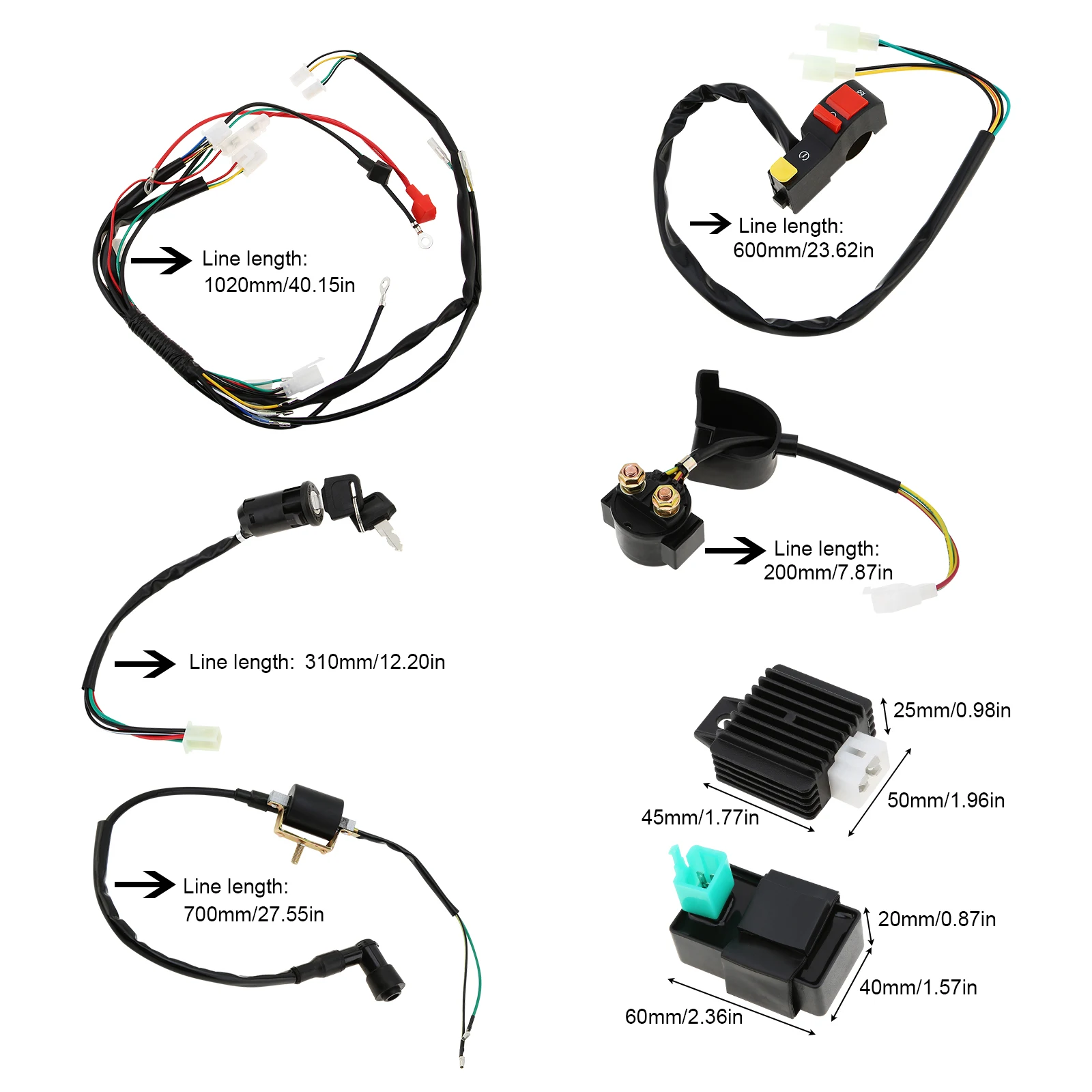 Electric Start Cablagem do Motor, CDI Retificador de Relé, Coi Chave Switch, Kits do Sistema de Ignição, 50cc, 70cc, 110cc, 125cc, 1 Conjunto