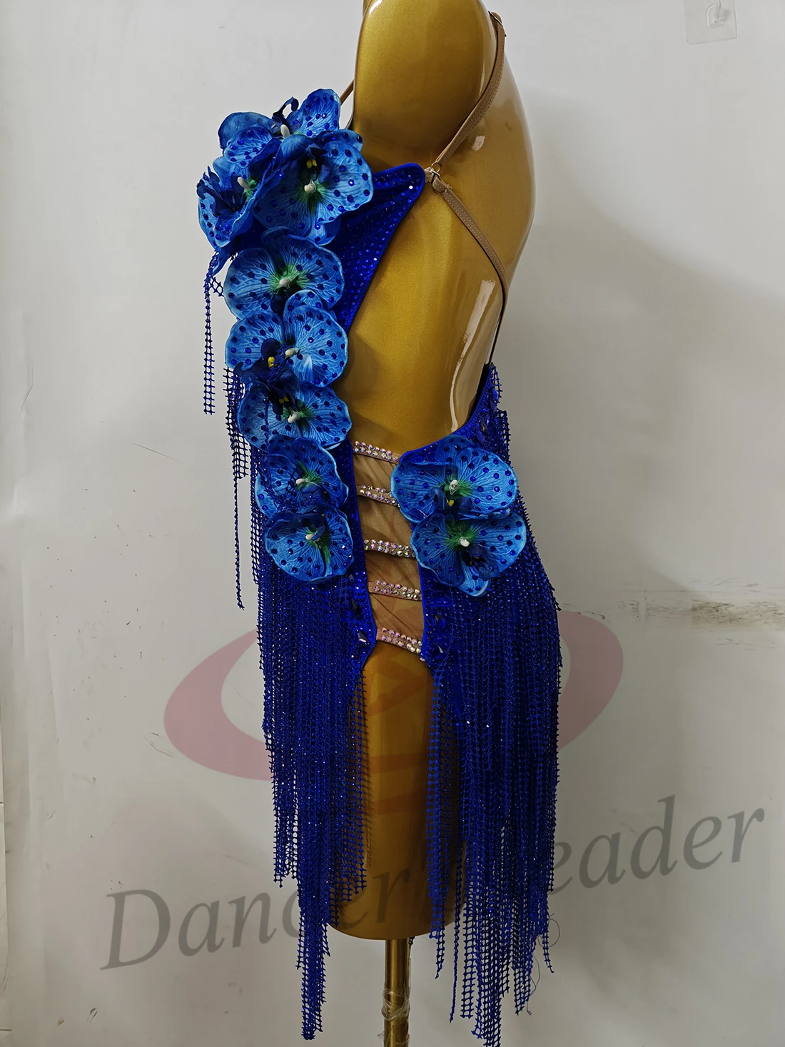 Traje de dança latina, strass, vestido estilo azul personalizado de alta qualidade para mulheres, adultos e crianças, vestido de performance de samba