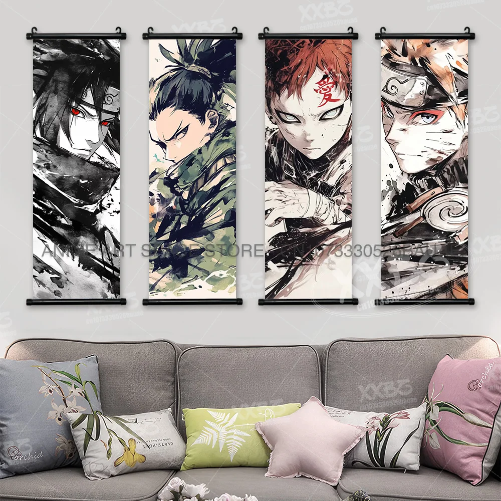 Anime Naruto Hanging Painting Hatake Kakashi Wall Art Scrolls Picture Uchiha Sasuke Home Decor Canvas Poster Haruno Sakura Mural