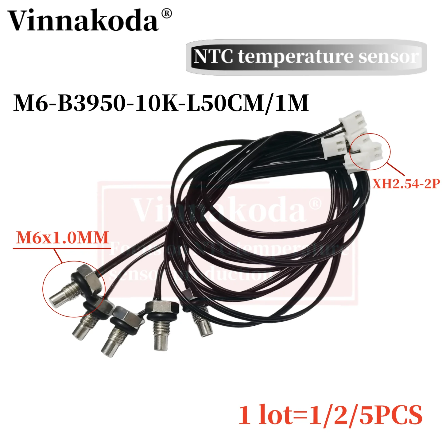 

1/2/5PCS M6 thread temperature sensor 304 stainless steel probe 100K 50K 10K B3950 NTC thermistor 50CM/1M