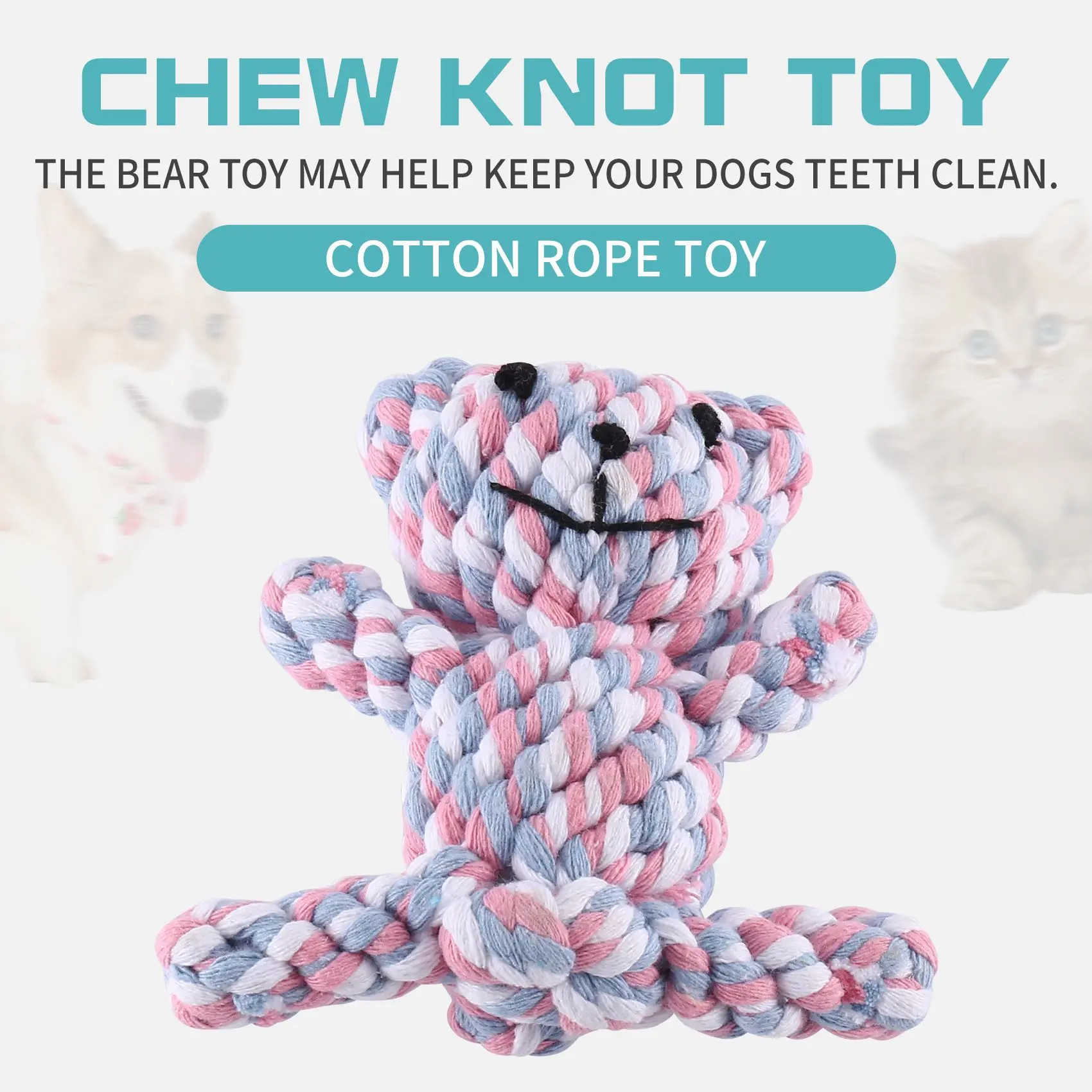 T84C populaire mâcher noeud jouet ours résistant fort chiot chien animal de compagnie remorqueur guerre jouer coton corde