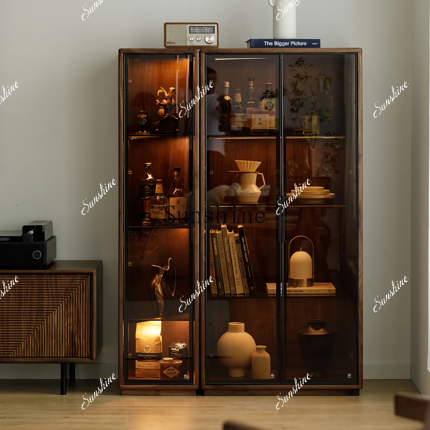 Living room simple bookcase floor-to-ceiling stainless steel side cabinet FT