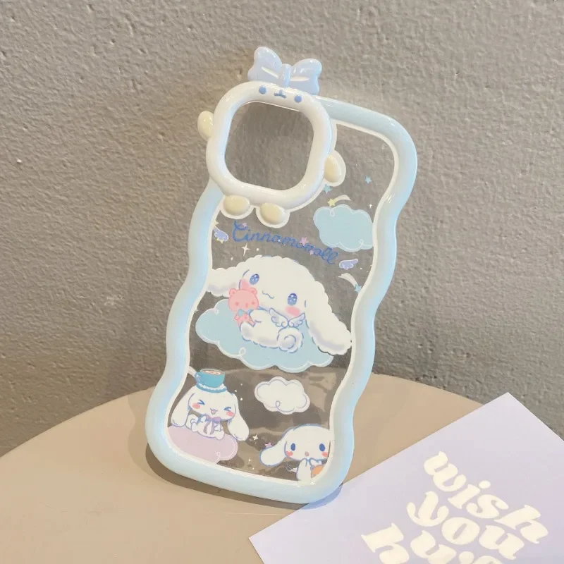 Sanrio Cinnamoroll Stand Phone Case for IPhone 15pro 14 13 12 11 Pro Max Case Bracelet with Pendant Back Cover Girl Chain Cover