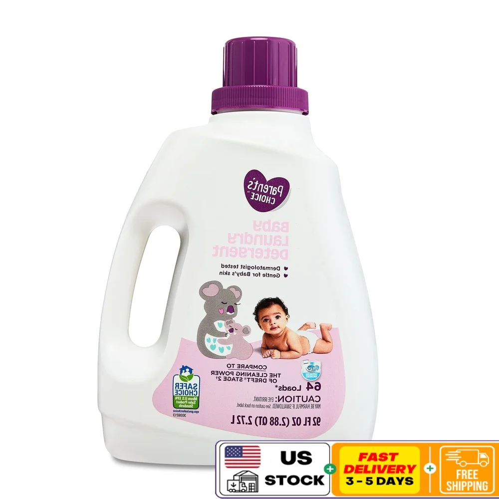 Detergente para ropa de bebé, piel sensible hipoalergénica, 64 cargas, 92 fl oz, manchas resistentes, fórmula suave, dermatólogo probado y seguro