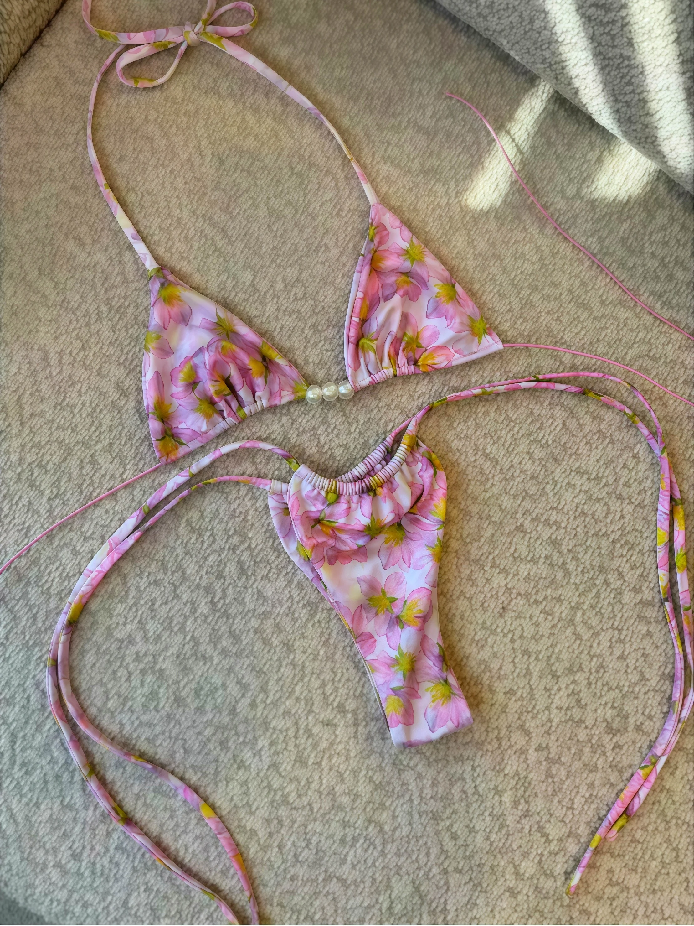 

Микро-бикини 2026: Женский купальник, сексуальный роскошный бразильский комплект бикини с принтом, на бретельках, с эффектом пуш-ап, с жемчугом, пляжная одежда для женщин