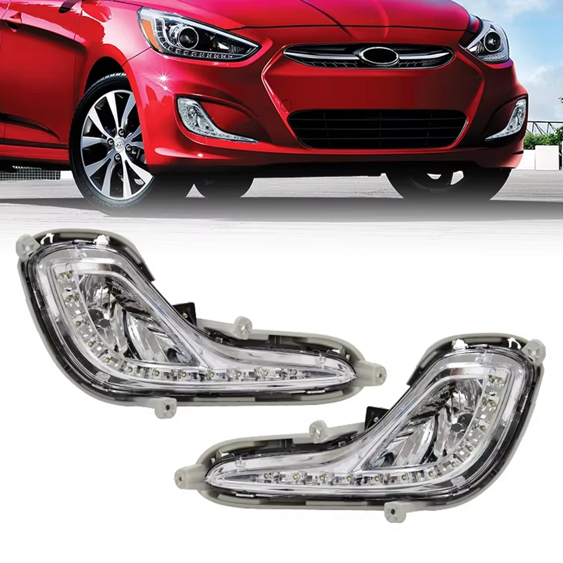 

LED Daytime Running Light Fog Lamps For Hyundai Accent 2012 2013 2014 2015 2016 2017 Car DRL Auto Headlight Waterproof Daylights