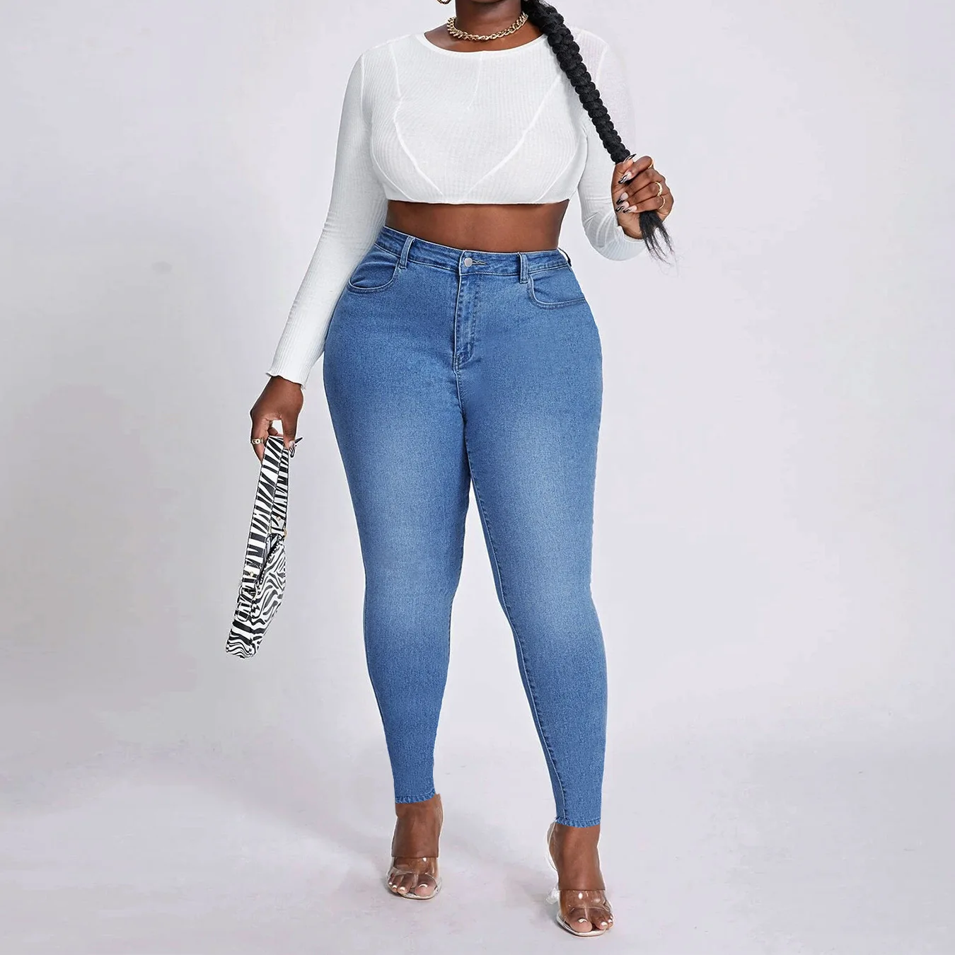 plus Size High Elastic Denim Pants for Women European And American Wish Fashion