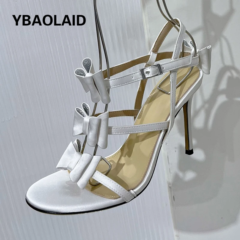 

Designer Brand Butterfly Knot Decor Narrow Band High Heel Sandals Open Toe Thin Heel Buckle Strap Summer Sexy Party Banquet Shoe