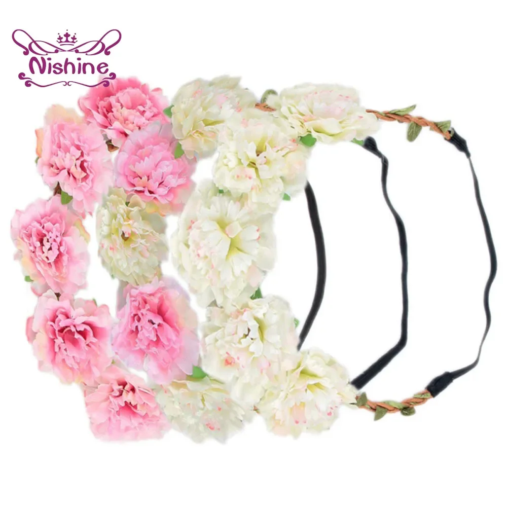 Nishine Elastic Flower Wreath for Baby Girls Kids Floral Garland Crown Headband Wedding Party Hair Accessories Photography Props