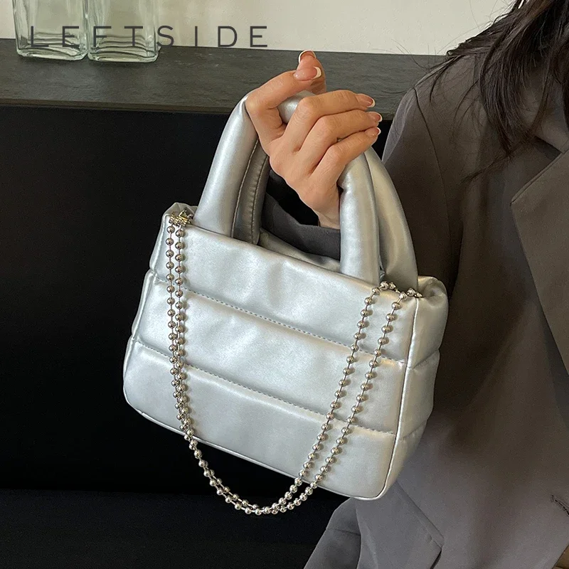 

LEFTSIDE Silver Design Small PU Leather Shoulder Bags for Women 2025 Y2K Luxury Trend Crossbody Bag Female Chain Handbags