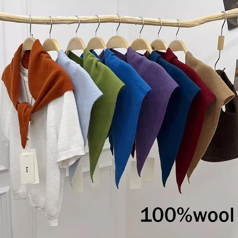 

Australian 100% Wool Knitted Scarf for Women Autumn New Versatile Cross Scarf Outer Headscarf Neck Triangle Scarf