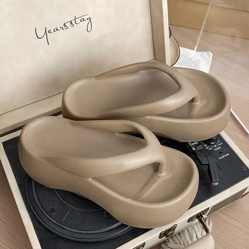 Outdoor Slippers for Women with Sloping Heels Thick Sole Flip Flops for Summer Wear Elevated EVA Flip Flops for Outside Wear