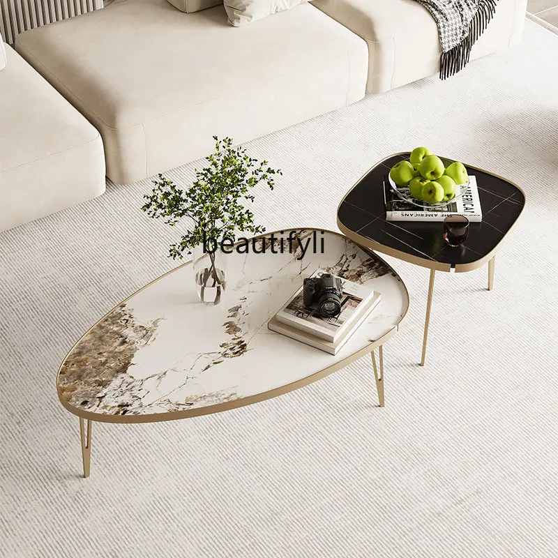 

Italian Stone Plate Coffee Table Small Apartment Combination Living Room Home Light Luxury Modern Simple Shaped Table