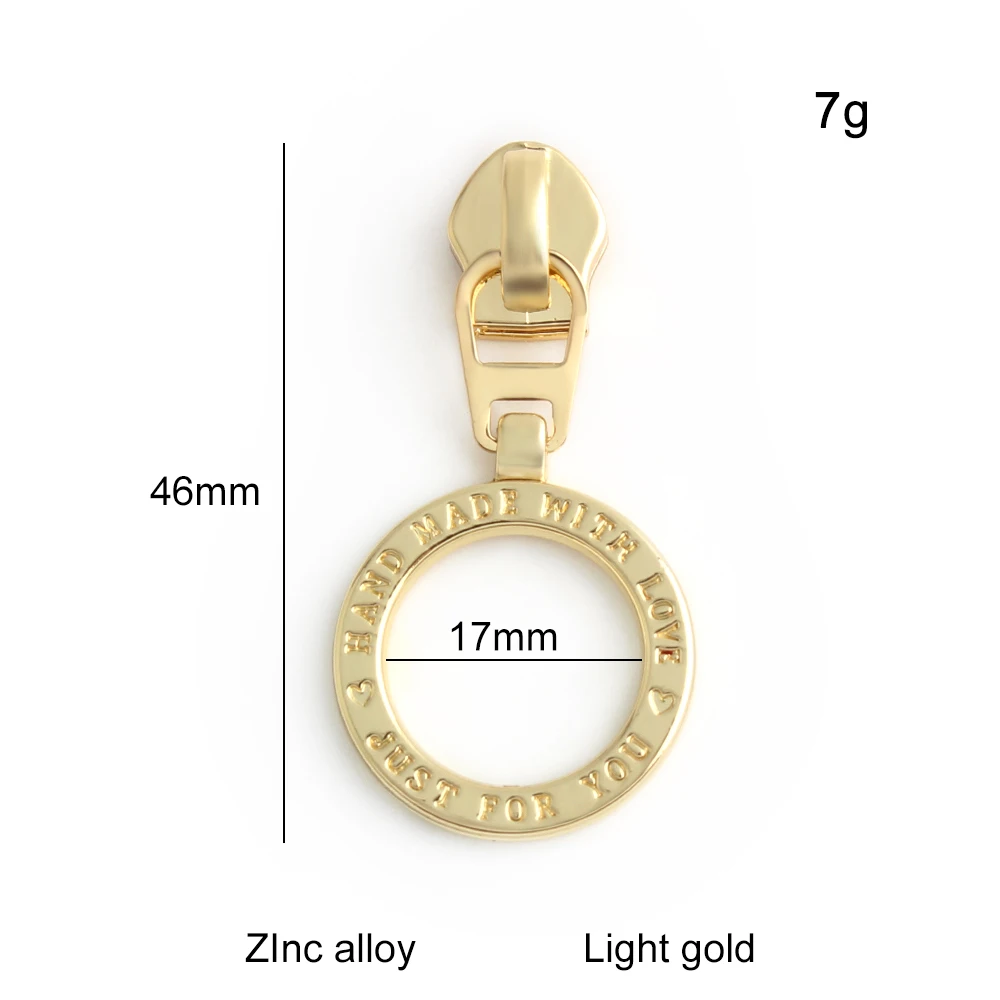 10/30/100PCS 5# Nylon Metal Round Zipper Puller For Purse Clothes Bags Shose Removable Zipper Head Engraved Handmade Accessories