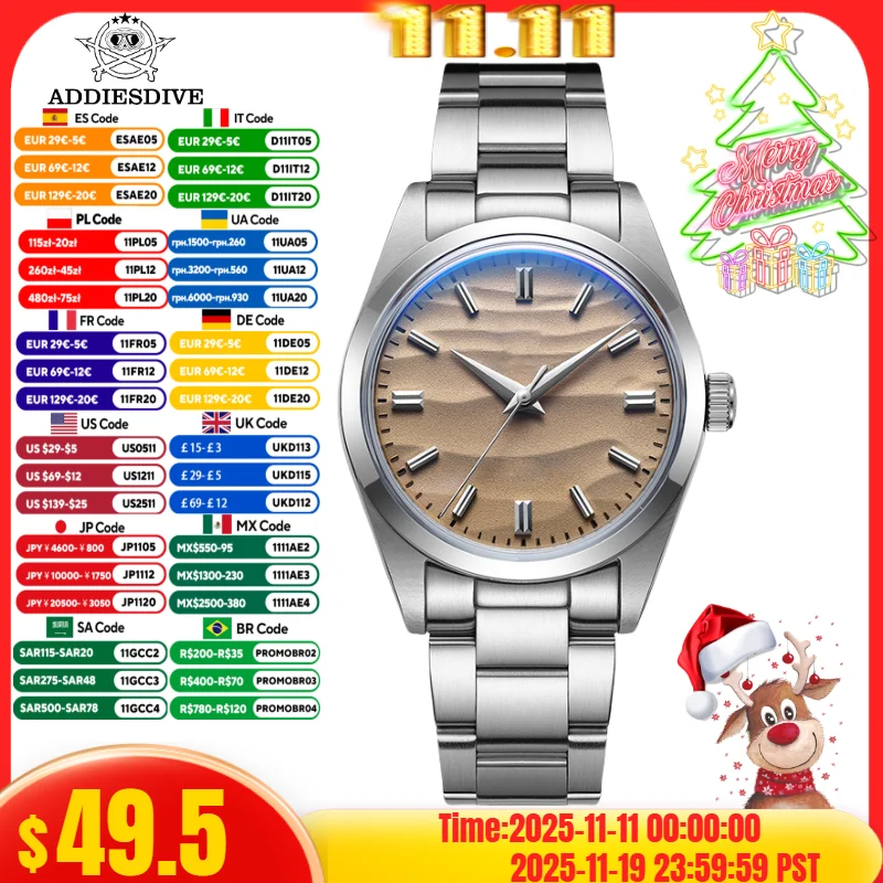 

ADDIESDIVE 36mm no logo Men Watches 10Bar Waterproof Desert Dial Bubble Mirror Glass Business Leisure Quartz watch Reloj Hombre