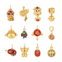 New Styles Gold Plated Brass Charms Lion Dance Sika Deer Beads Handmade For Bracelets Necklace DIY Jewelry Making Accessories
