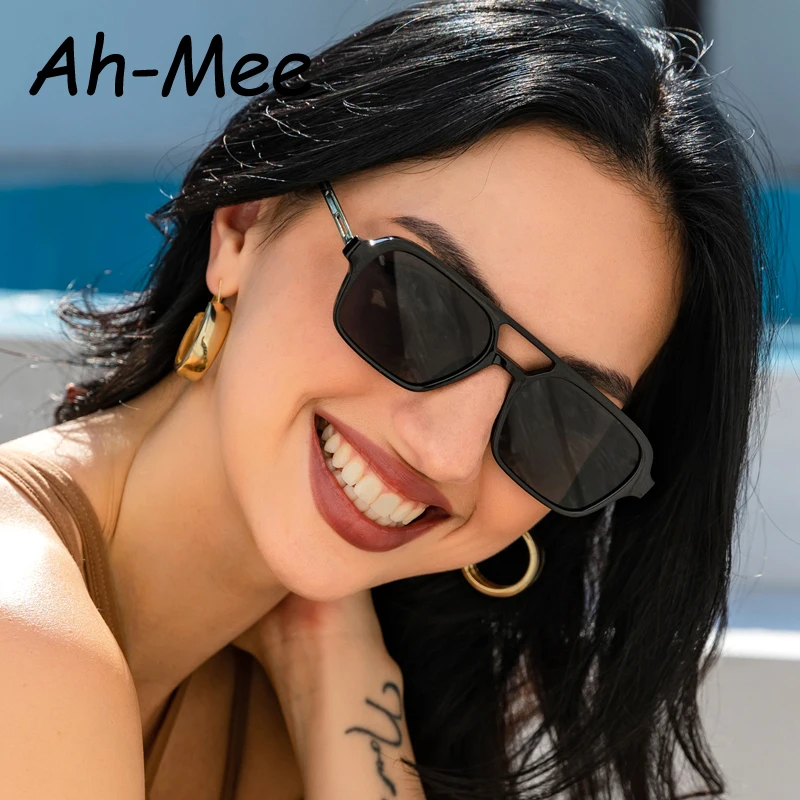 Hiking Fashion Square Women Men Anti Light Glasses Punk Small Frame Yellow Eyewear Female Double Beam Metal Eyeglasses UV400