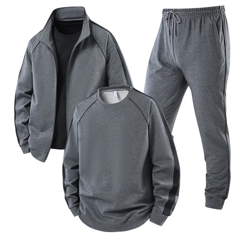 Men's 3 Piece Tracksuit Set Large Size 6XL 7XL 8XL Jacket Sweatshirt Sweatpants Autumn Winter Fashion Homme Suit