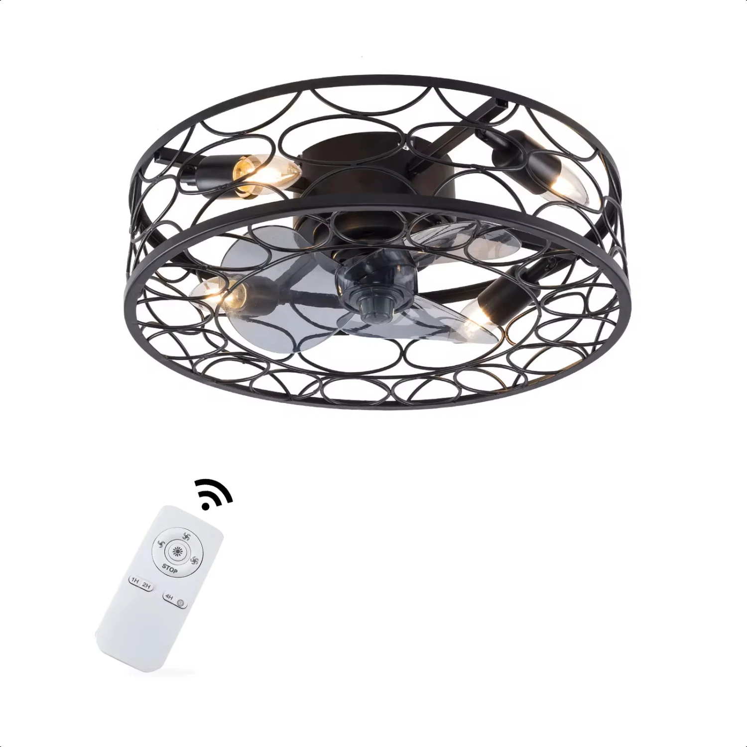 Ventilador de teto de 18 polegadas com luz, lâmpada lustre de gaiola de 5,9 polegadas de altura com controle remoto, luz de ventilador de teto para sala de estar