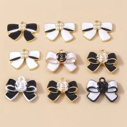 Leslie 10pcs Elegant White Black Pearl Bowknot Charms Cute Bowtie Neckalce Bracelets Earrings DIY Jewelry Making Accessories