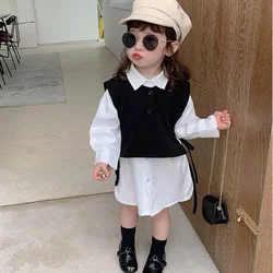 Ensemble de Vêtements de Printemps et d'Automne pour Fille, Chemise Blanche Glacée, Revers, Style Japonais et Coréen, Haut à la Mode pour Enfants, 2 Pièces