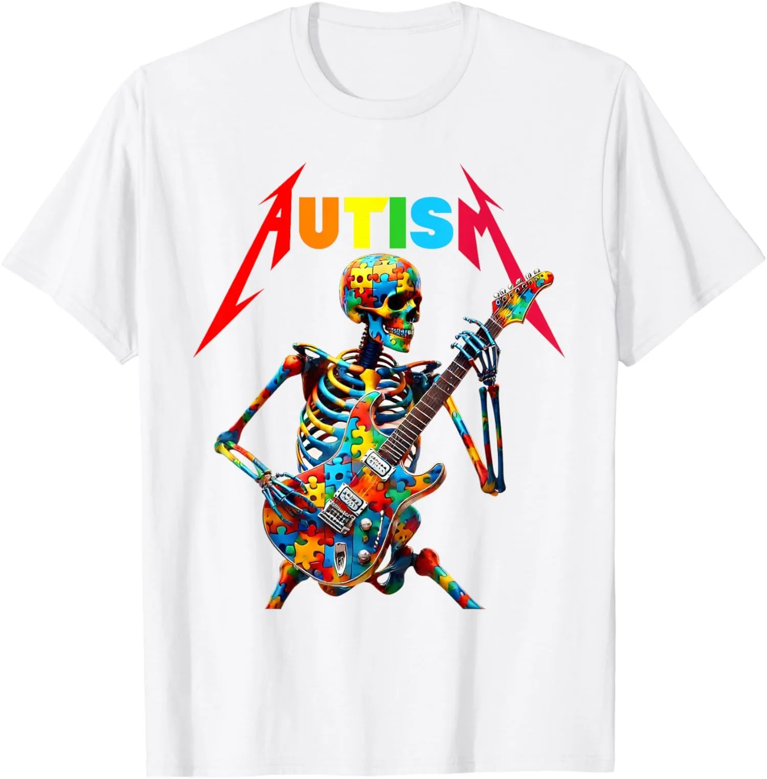 

Autism Awareness Skeleton Guitar Player Rock Music Unisex T-Shirt