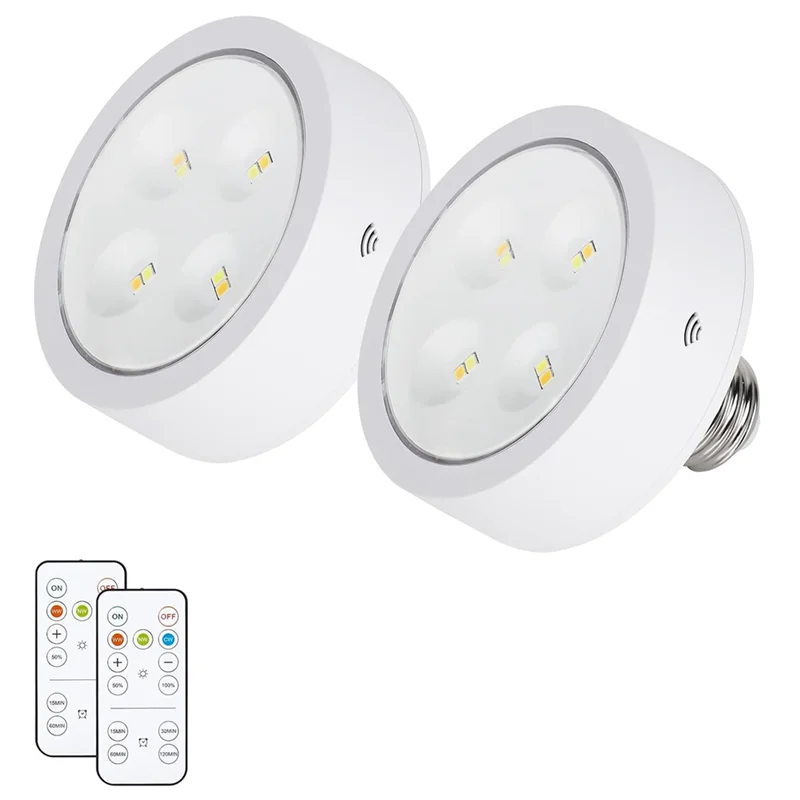 F-T電池式電球、ランプ用、ネジ式LEDパックライト（リモコン付き）、壁取り付け用E26ソケット付き、2個パック