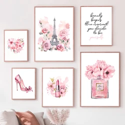 Paris Fashion Art Poster Pink Eiffel Tower Perfume Bottle Wall Art Canvas Painting Nordic Poster Home Living Room Decor
