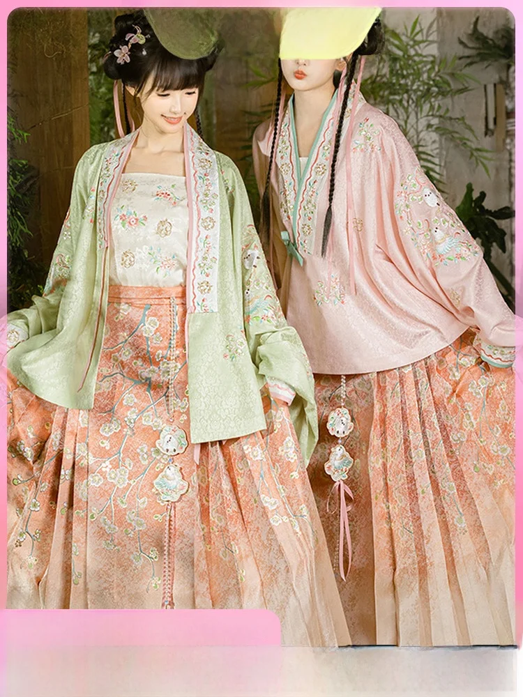 

Original Ming Dynas Sle Hanfu Set with Tail Skirt Collar Straight Lapel Women's Traditional Chinese Clothing