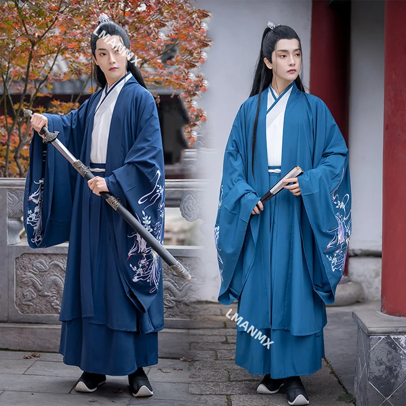 

Chinese Dress Ancient Black Korean Hanfu Dresses China Style Folk Dance Cosplay Kimono Traditional Men's Martial Arts Costumes