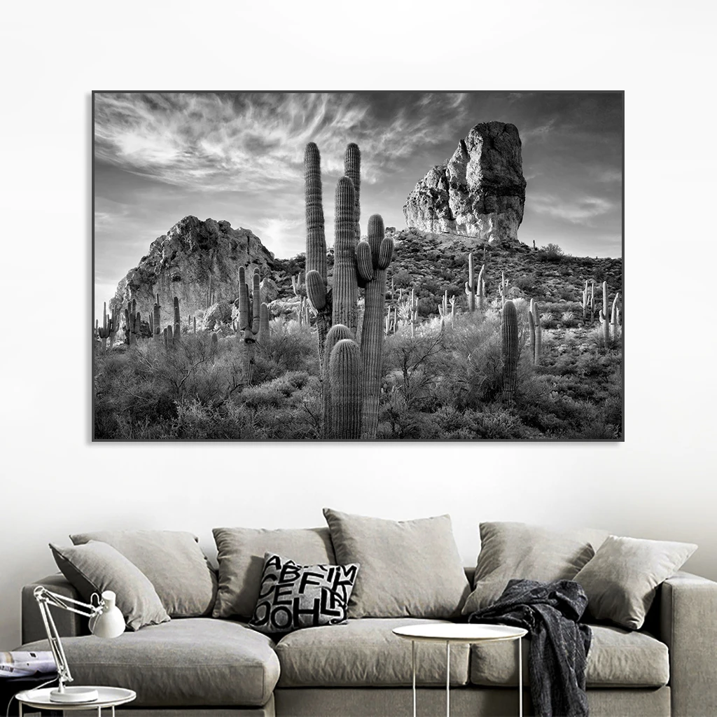 Large Canvas Painting Arizona Desert Print Poster Travel Wall Art Black and White Photo Minimalist Landscape Home Room Decor