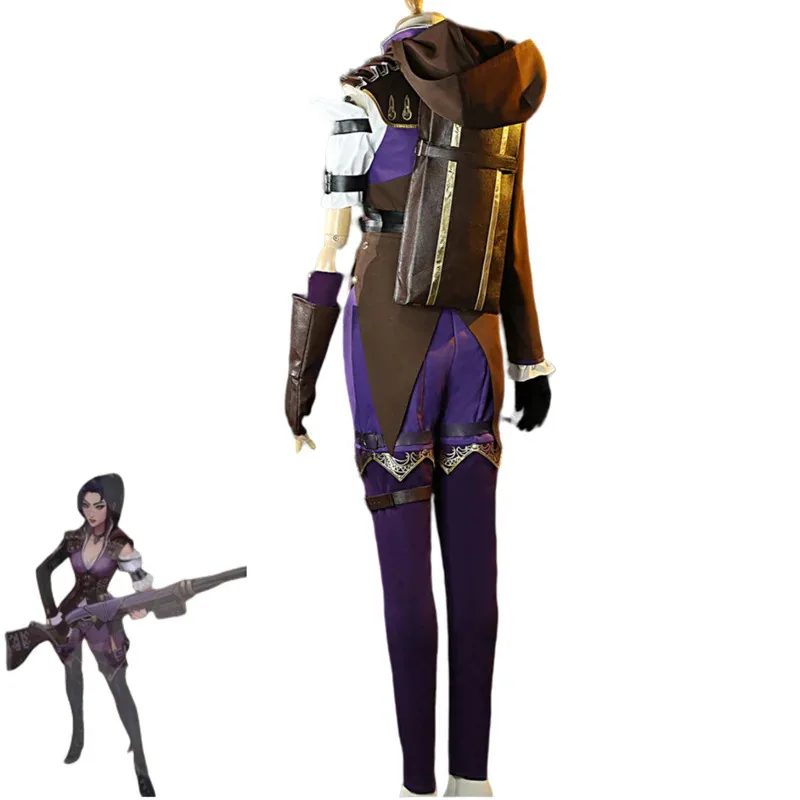 Игра LOL Кейтлин Кирамман Шериф Пилтовера Косплей Костюм Маленький торт Пальто Униформа Ботинка Парик Женский Сексуальный Карнавальный Костюм; 8's, 6;