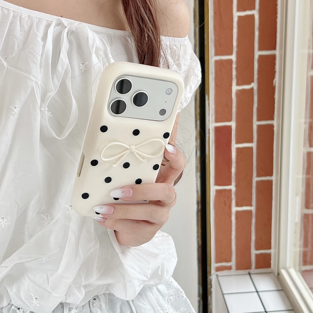 Kawaii 3D Polka Dot Schleifenknoten Weiche Silikon-Handyhülle für iPhone 12 13 14 15 16 17 Pro Max Lustige Stoßfeste Rückabdeckung – Detail 3
