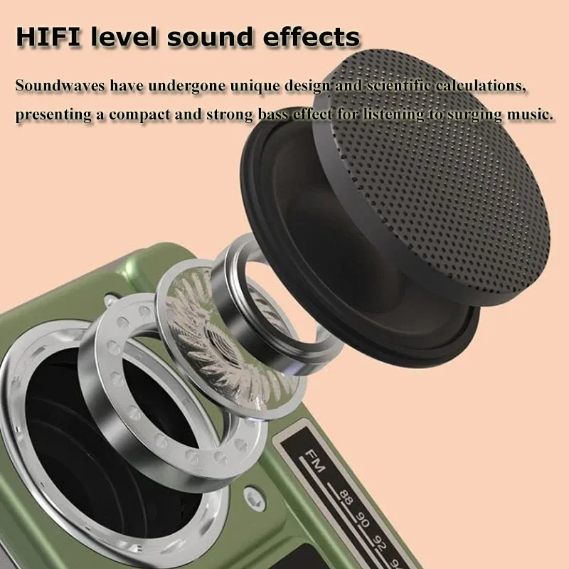 미니 휴대용 HiFi 스테레오 레트로 무선 블루투스 스피커 홈 야외 라디오 FM 서브 우퍼 TF 카드 USB 음악 플레이어
