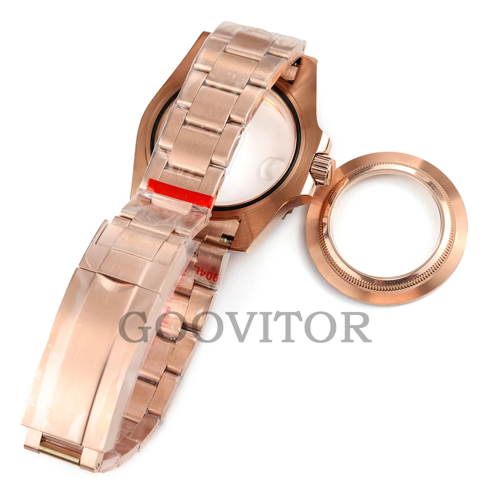Rose Gold NH35 for 40mm GMT Watch Case Fit Seiko NH34/NH35/NH36/NH38 Movement Waterproof Jubilee/Oyster Watchband Watch Parts