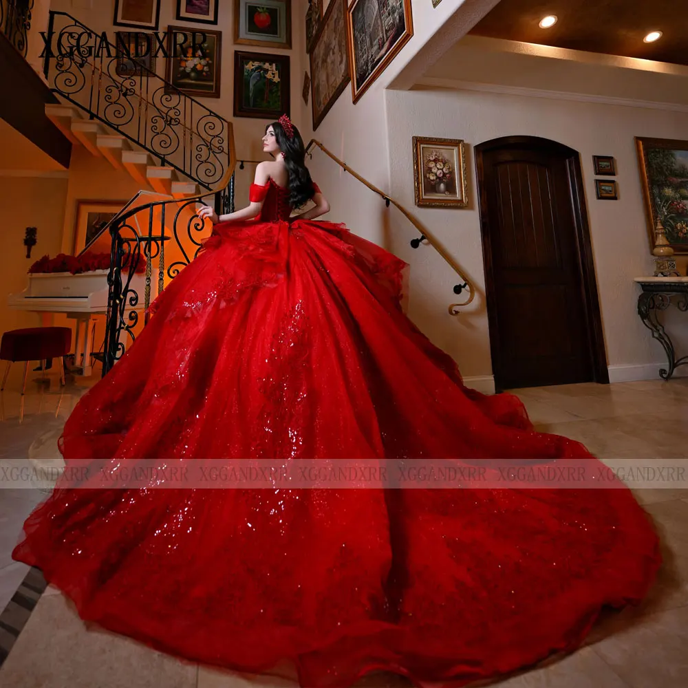 Customized Red Vestidos De 15 Quinceañera Ball Gown Quinceanera Dress 2026 Unique Design Princess Lace Sequin Sweet 16 Birthday