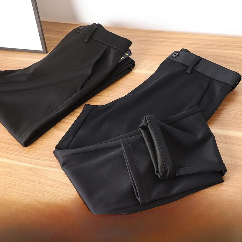 

Busin Casual Straight Leg Trousers Men's Anti-Wrinkle Elastic Wool Blend Comfortable Fit Autumn Faion Pants