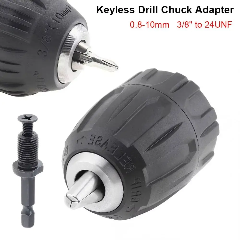 1Pcs 0.8-10mm Keyless Drill Chuck 1/4" Hex Shank 3/8" to 24UNF Thread Quick Change Adapter Quick Connection Steel