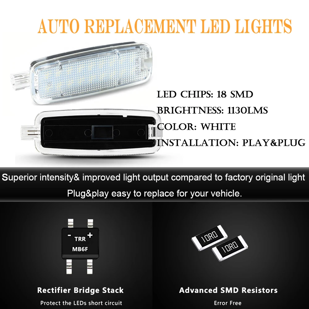 2Pcs White LED Interior Vanity Mirror Light Reading Lamps for Audi A3 S3 RS3 A4 S4 A5 S5 RS5 A6 A6L S6 RS6 A7 A8 S8 Q5 TT TTS