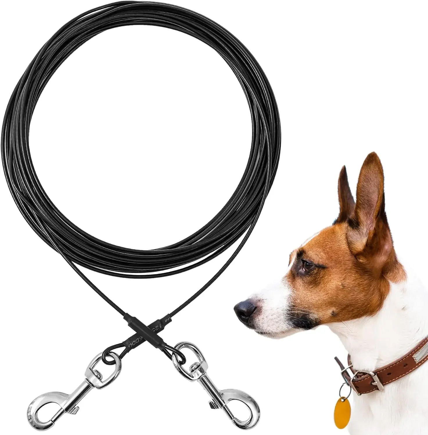 Dog Leashes Tie Out Cable Chew Proof Dog Runner Cable with Durable Spring Rust- Proof Training Tether Reflective Training Runner