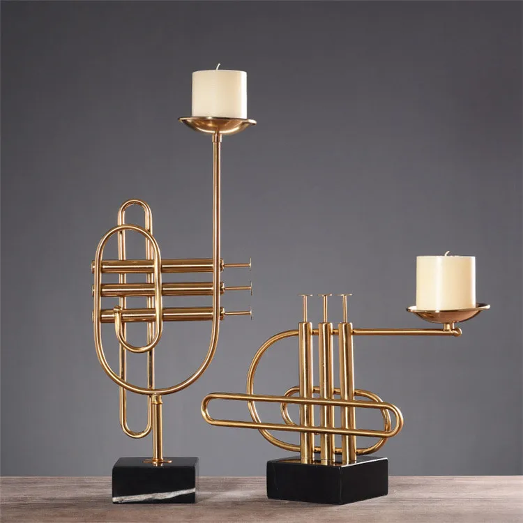 Handmade Modern Musical Instruments saxophone Metal Craft Candlestick Desktop Ornament Decoration Candle Holder