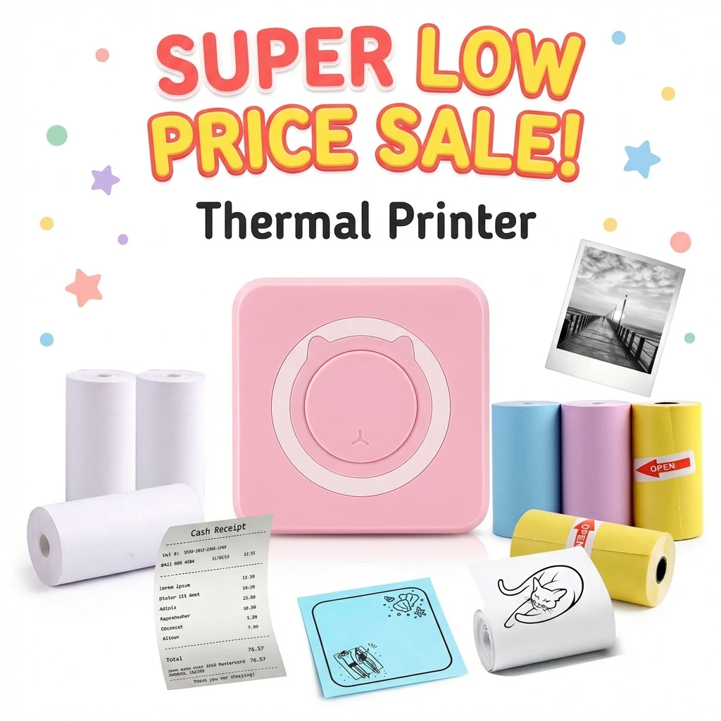 طابعة جيب صغيرة محمولة للصور/الصور ذات الطراز القديم/الإيصالات/الملاحظات/القوائم/الملصقات/المذكرات/رموز QR