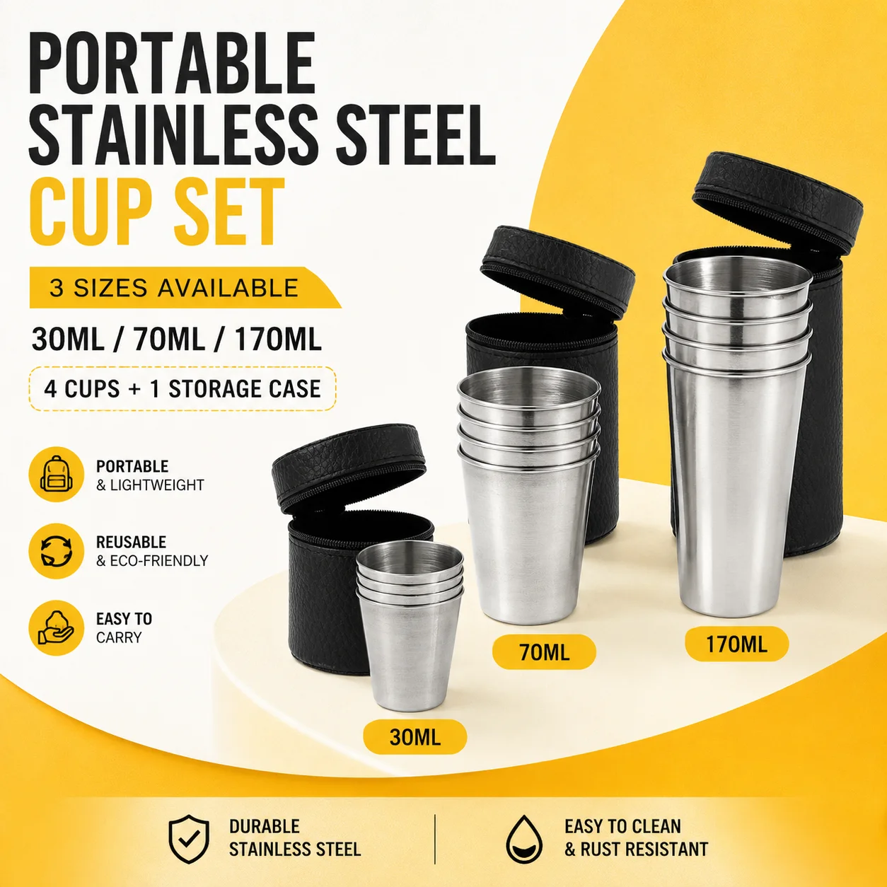 Camping Cooking Utensils Kit - 4P Stainless Steel Cups Mini Set